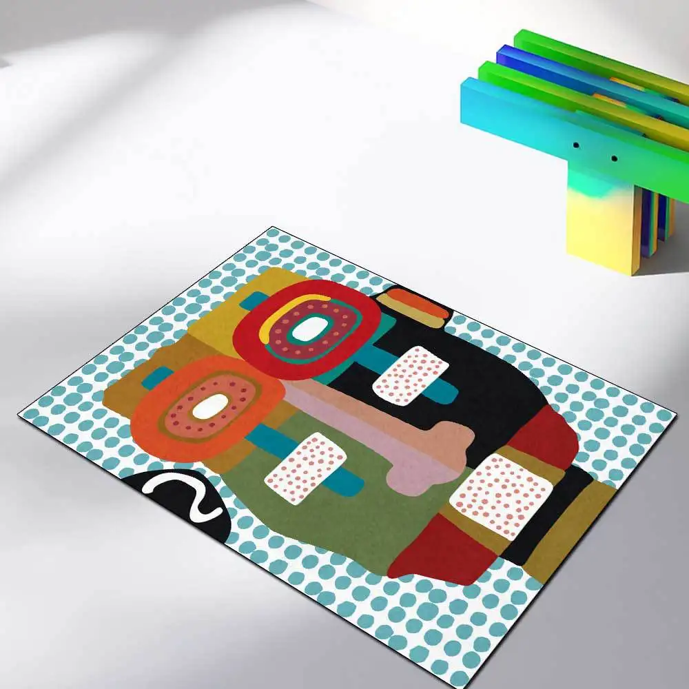 

Современный ковер и ковер в скандинавском стиле, Модный Цветной мультяшный Абстрактный Коврик с принтом лица робота, нескользящий напольны...