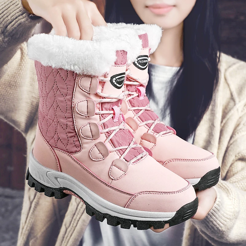 

2022 Fashion Winter Hot Women Boots Keep Warm Mid-Calf Snow Shoes New Women Lace-up Outdoor Velvet Comfortable Ladies Sneakers