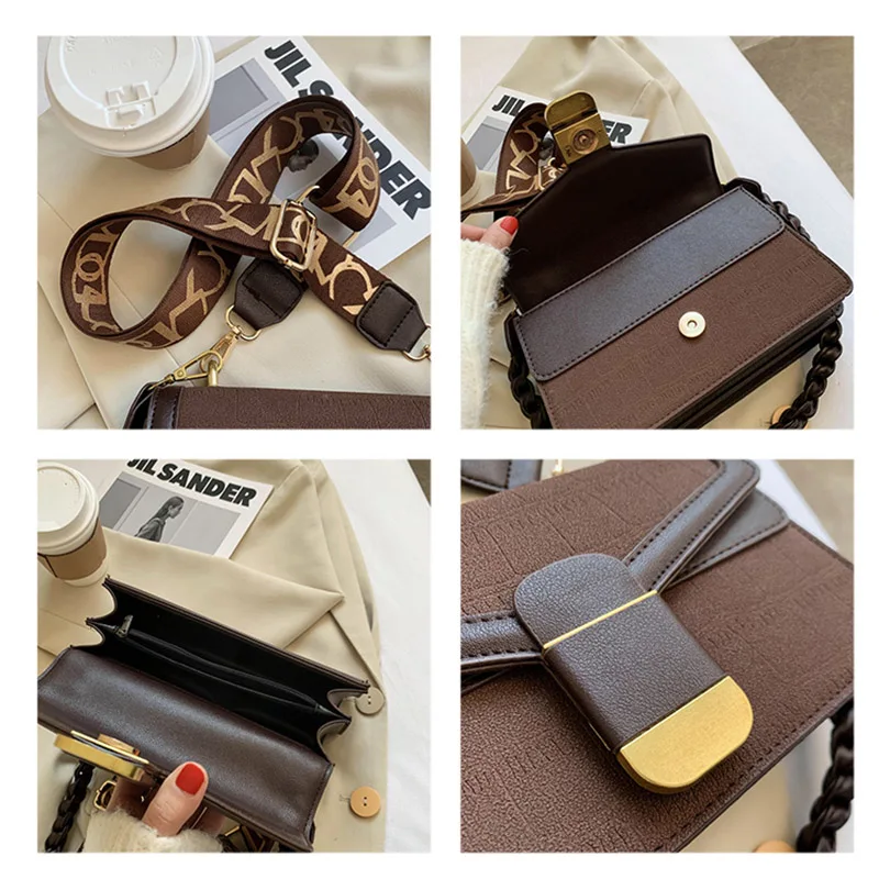 

Matte Leather Shoulder Bags for Women 2021 Stone Pattern Flap Crossbody Vintage Hasp Sling Bag Square Female Tote Bag Sacs Cabas
