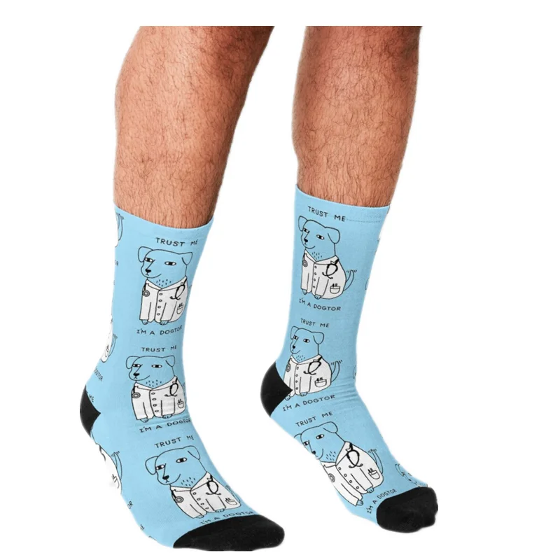

Забавные мужские носки 2021 г., смешные носки для мужчин в стиле хип-хоп с принтом собачки в униформе, уличные сумасшедшие носки для мальчиков