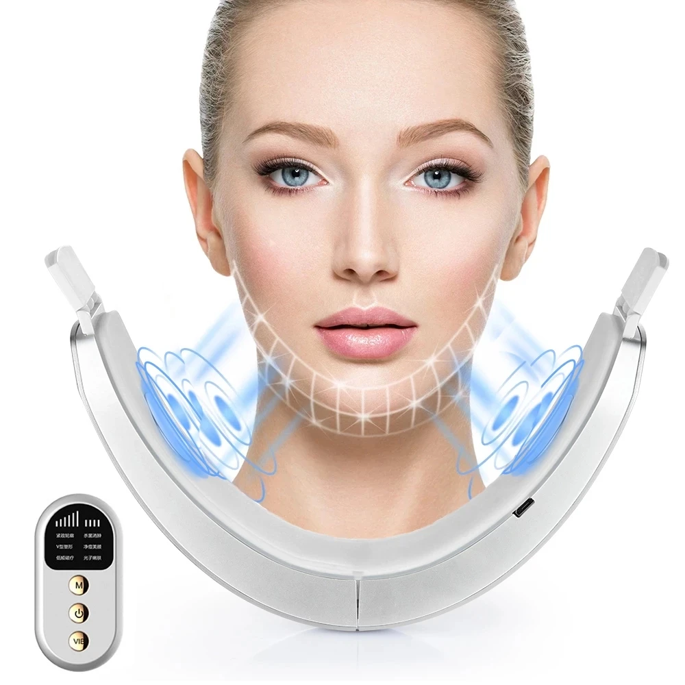 

Chin V-Line Up Lift Belt Face Lifting Machine Massager Microcurrent Slimming Double Chin Reducer Red Blue LED Photon Therapy