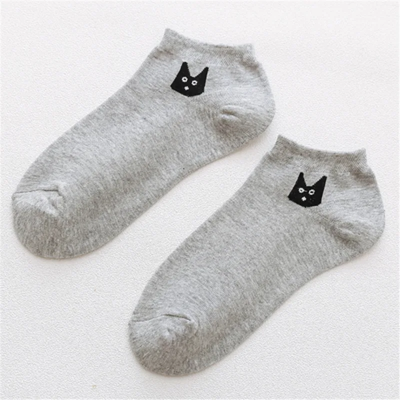Gray Black Cat Милые носки в горошек с рисунком кота для девочек; мягкие женские хлопковые носки; сезон весна-лето-осень-зима; модные Молодежные носки до щиколотки - Цвет: Gray Black Cat