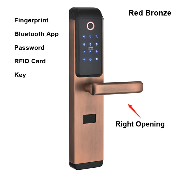 Finger Bronze-Right Безопасность Смарт биометрический отпечаток пальца цифровой код RFID карты электронный дверной замок с Bluetooth App WiFi для дома - Цвет: Finger Bronze-Right