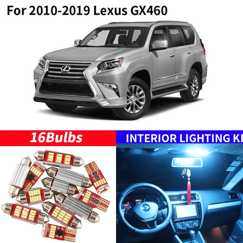 

16x Canbus безошибочный светодиодный светильник, комплект, посылка для 2010-2019 Lexus GX460, автомобильные аксессуары, карта, купол, багажник, лицензионн...