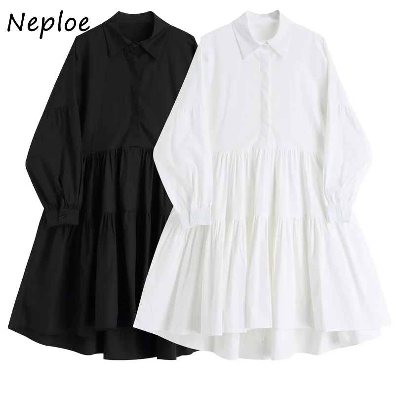 

Down Turn Neploe Collar Long Sleeve Single Breast Dress Women High Waist Hip A Line Slim Vestidos Spring 2021 New Solid Robe