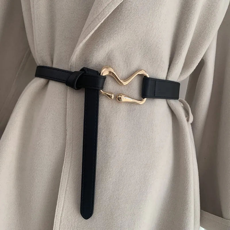 Fashion Leather Women Belt High Quality Designer Metal Buckle Waist Strap All-match Lady Dress Coat Sweater Decorative Waistband