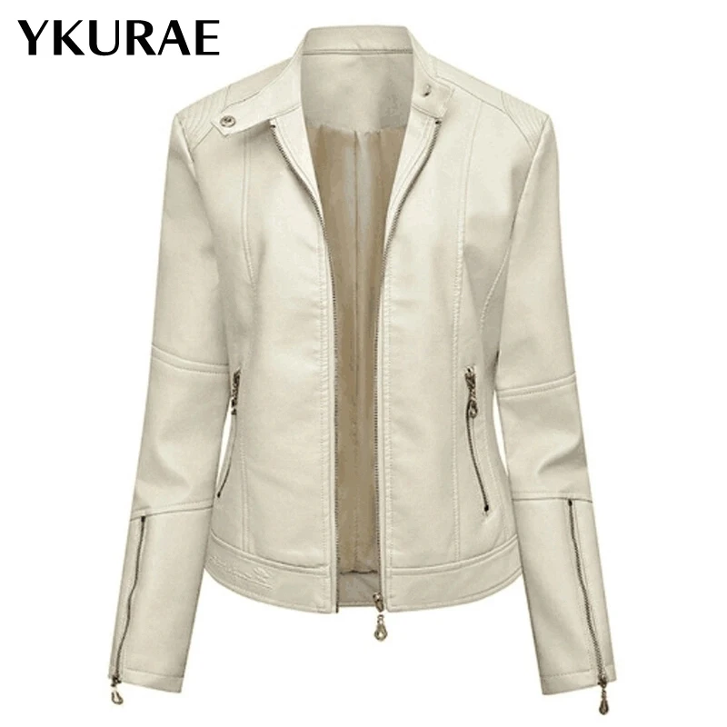 Куртка женская из искусственной кожи осенняя Байкерская облегающая FL015 | Женская