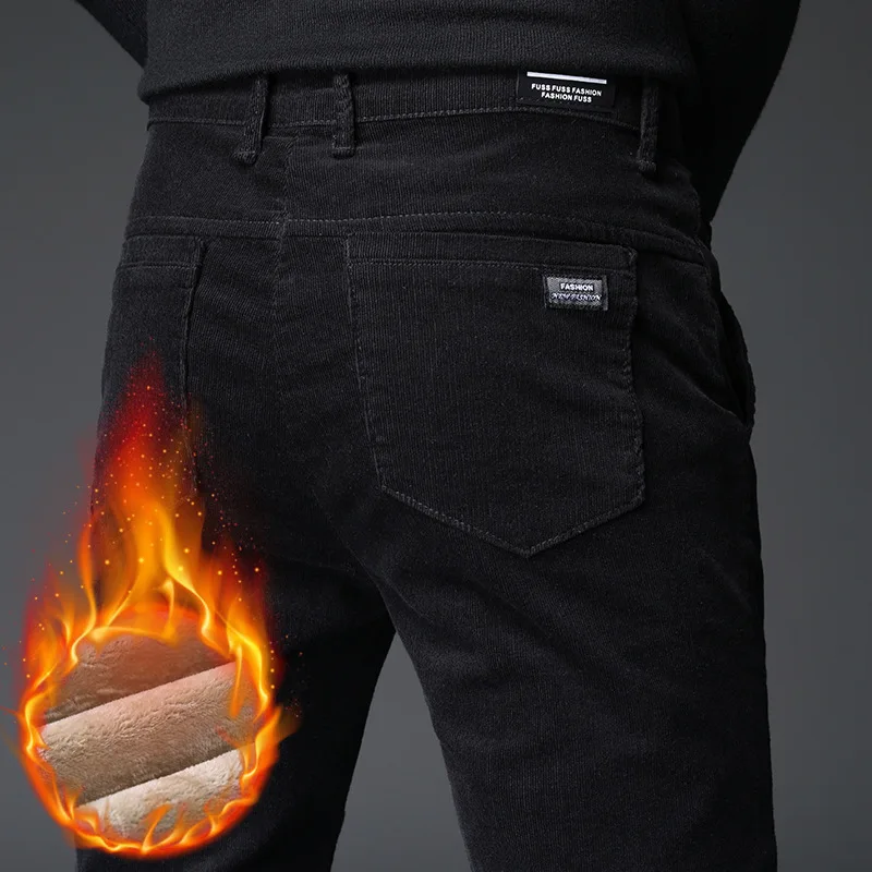 

Quality Cashmere Trousers Men Middle-aged Winter Plus Velvet Thick Warm Men's Corduroy Pants Loose Straight Pants Size