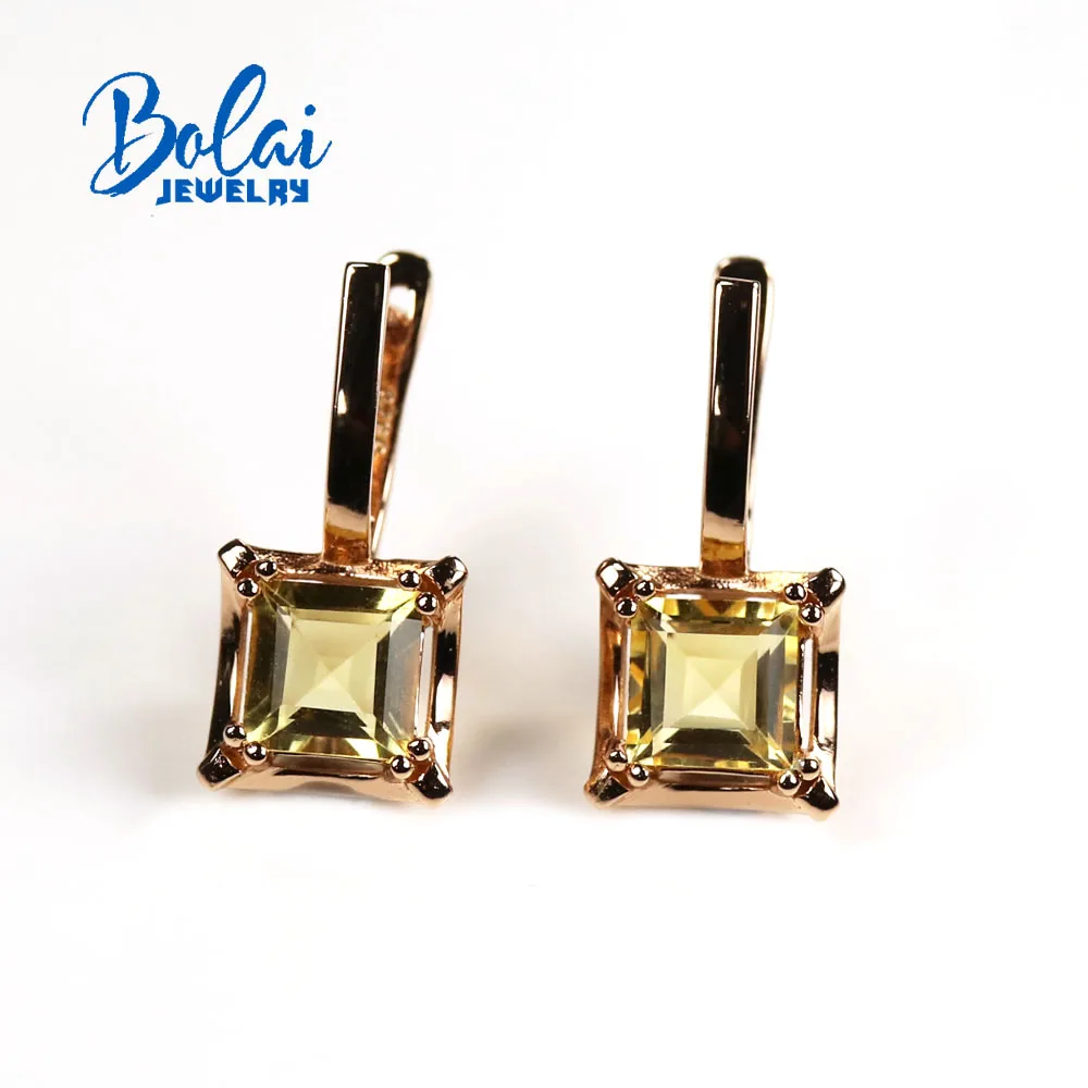 

bolai,Natural citrine earrings, 925 sterling silver, simple square design, It is an exquisite ornament worn by women every day