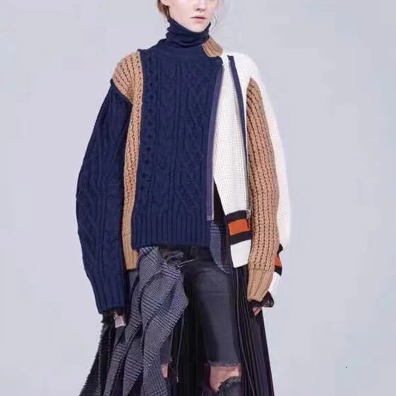 TWOTWINSTYLE лоскутный хит цвета женский свитер с длинным рукавом и круглым вырезом на