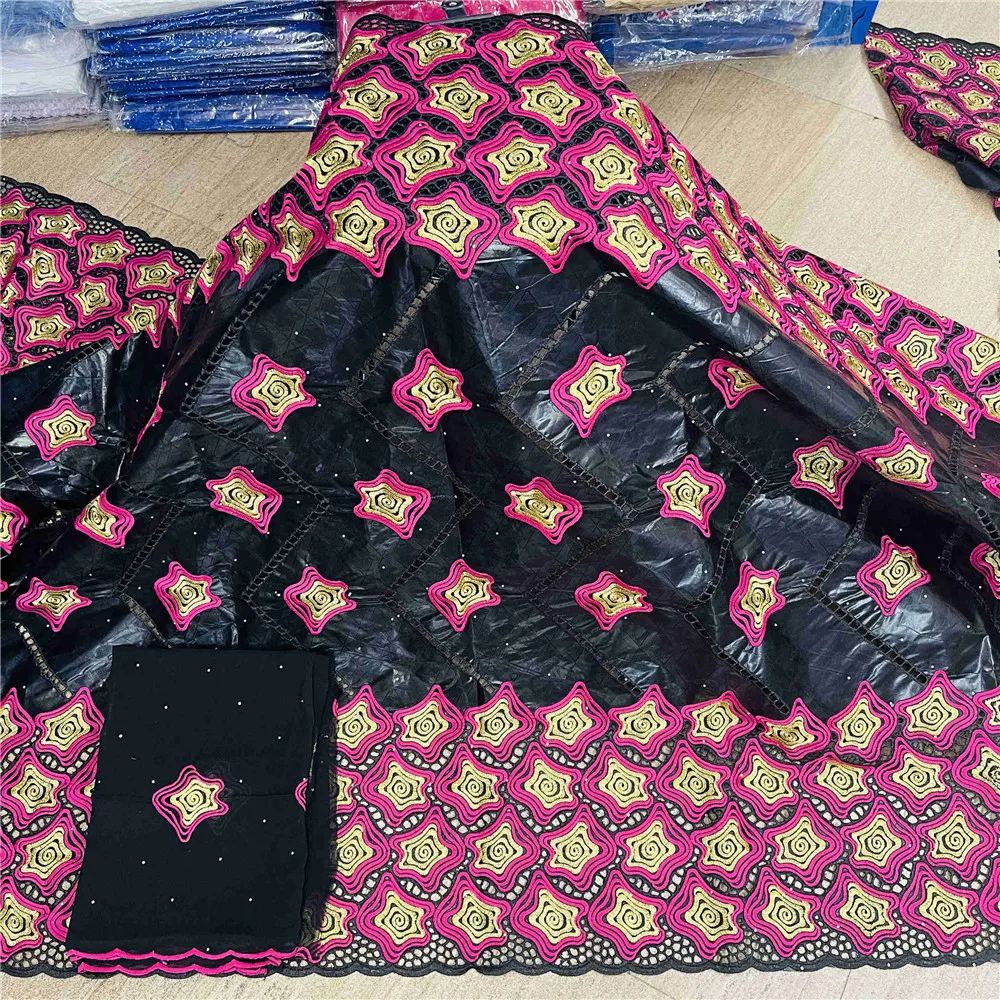 

2021 Latest African Lace Fabric High Quality French Bazin Riche Punch Embroidered Net Fabric For Dress 5+2yards h67-42