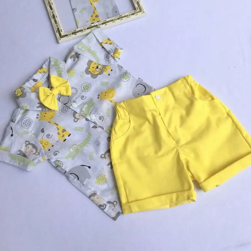 Комплект одежды для маленьких мальчиков джентльменов рубашка с мультяшным