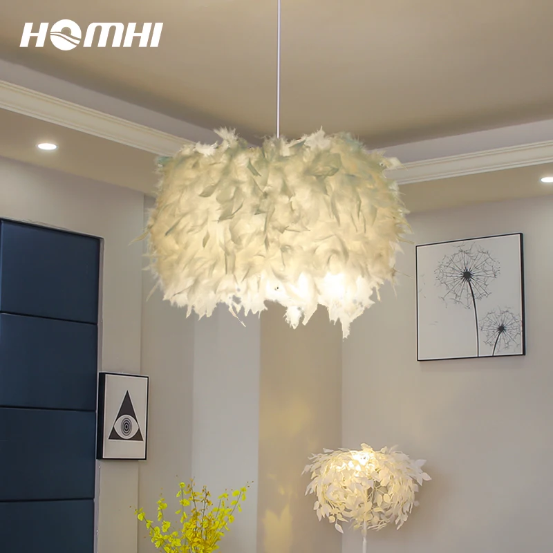 Потолочный светильник с белыми перьями Современная Подвесная лампа в