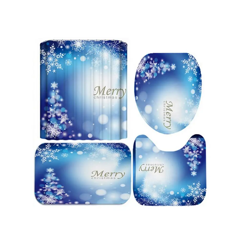 

Занавеска для душа с нескользящим ковром, Рождественская Снежинка, водонепроницаемая занавеска для душа, набор s с 12 крючками для ванной ком...