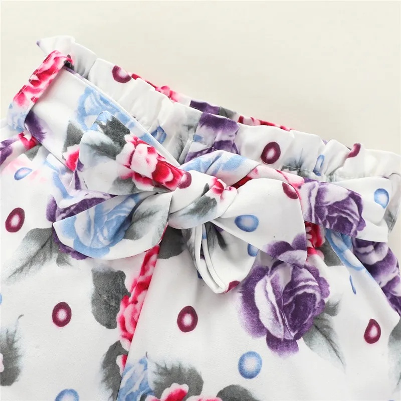 

Summer Casual Baby Girl Clothes Set Infant Baby Girl Short Sleeve Solid Cotton Tops Romper+Floral Printed Tutu Shorts Outfits