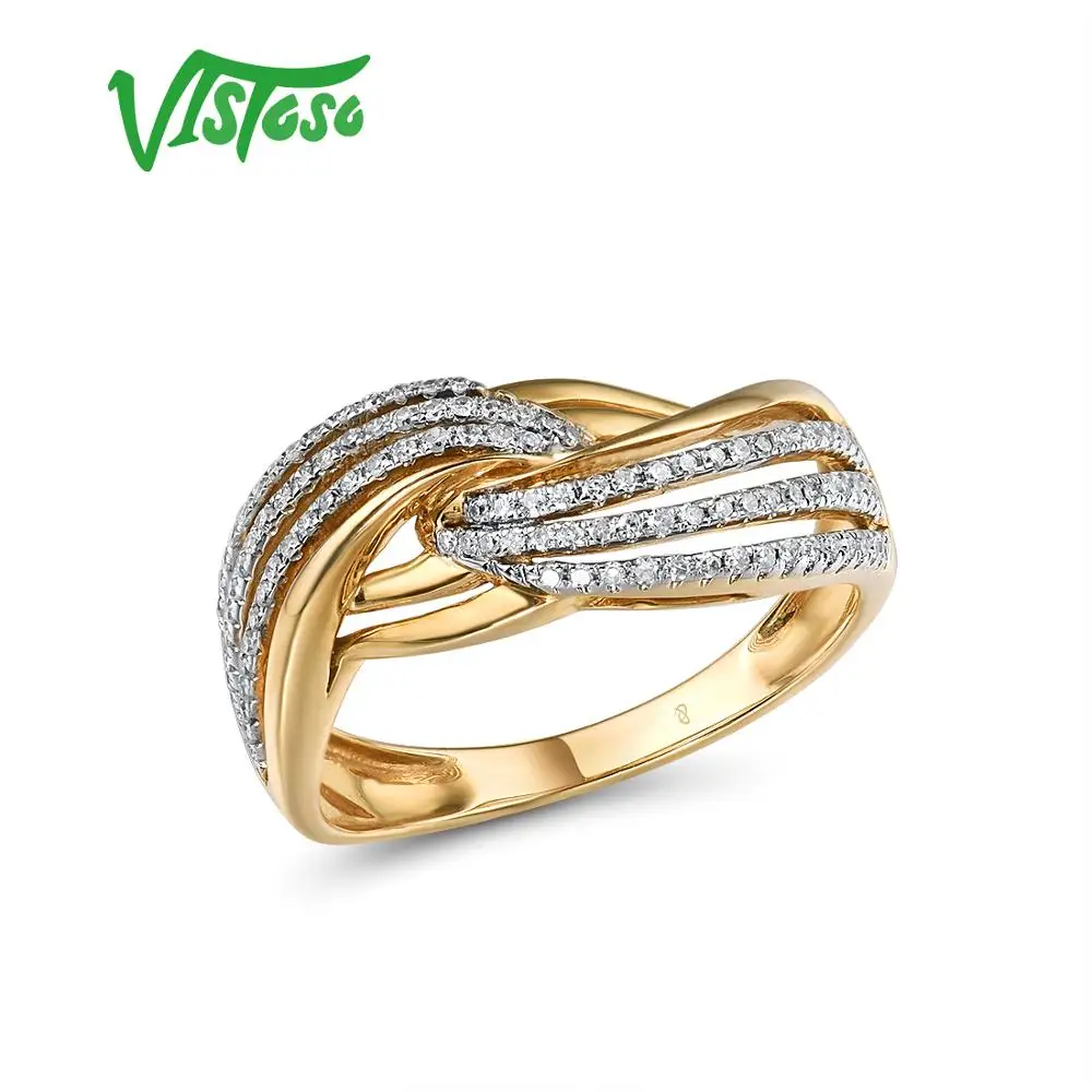 

VISTOSO Genuine 14K 585 Yellow Gold Ring For Lady Sparkling Diamonds Winding Ring Unique Engagement Anniversary Fine Jewelry