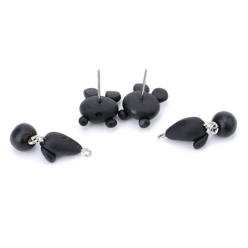 

Cartoon Cute Little Black Rabbit Soft Pottery Stud Earrings
