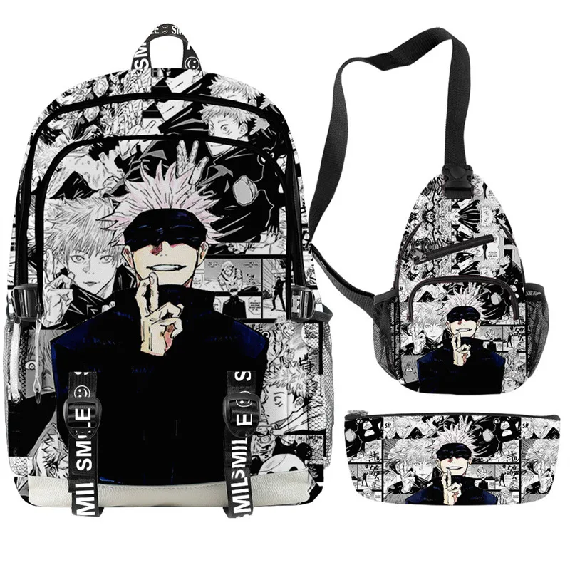 3pcs/Set Anime Jujutsu Kaisen Backpack Bags Children Boys Girls Oxford Waterproof Laptop Bag Teenager Students Schoolbag