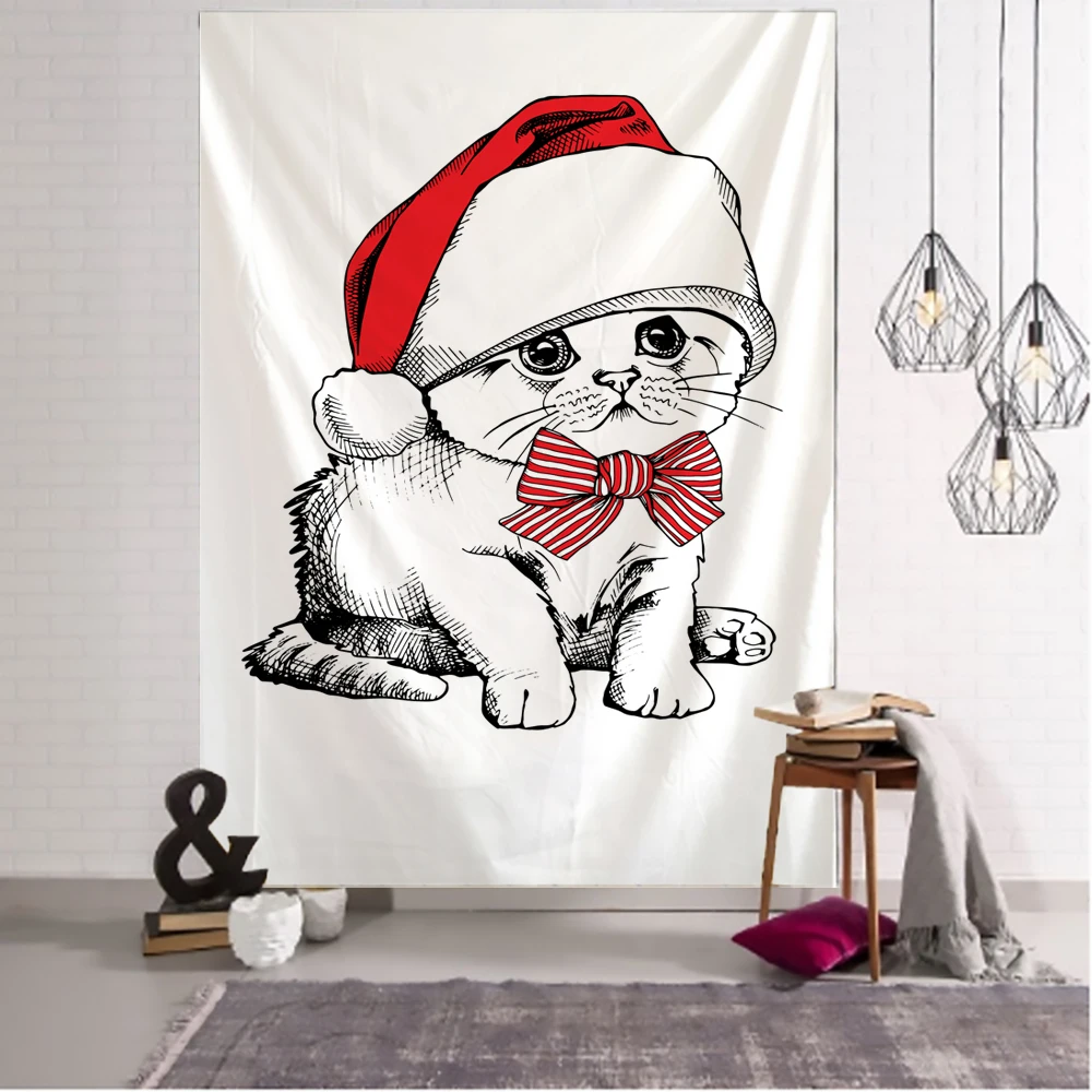 Рождественская шляпа милая кошка и собака рождественское искусство Настенное
