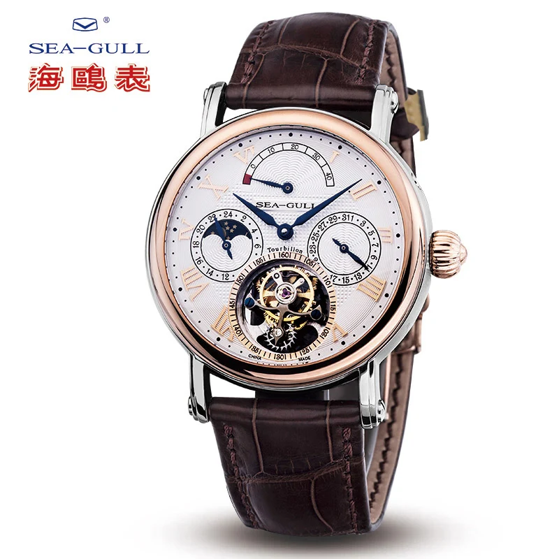 Мужские механические часы с турбийоном мужские датой и фазой Луны 2019 прозрачные