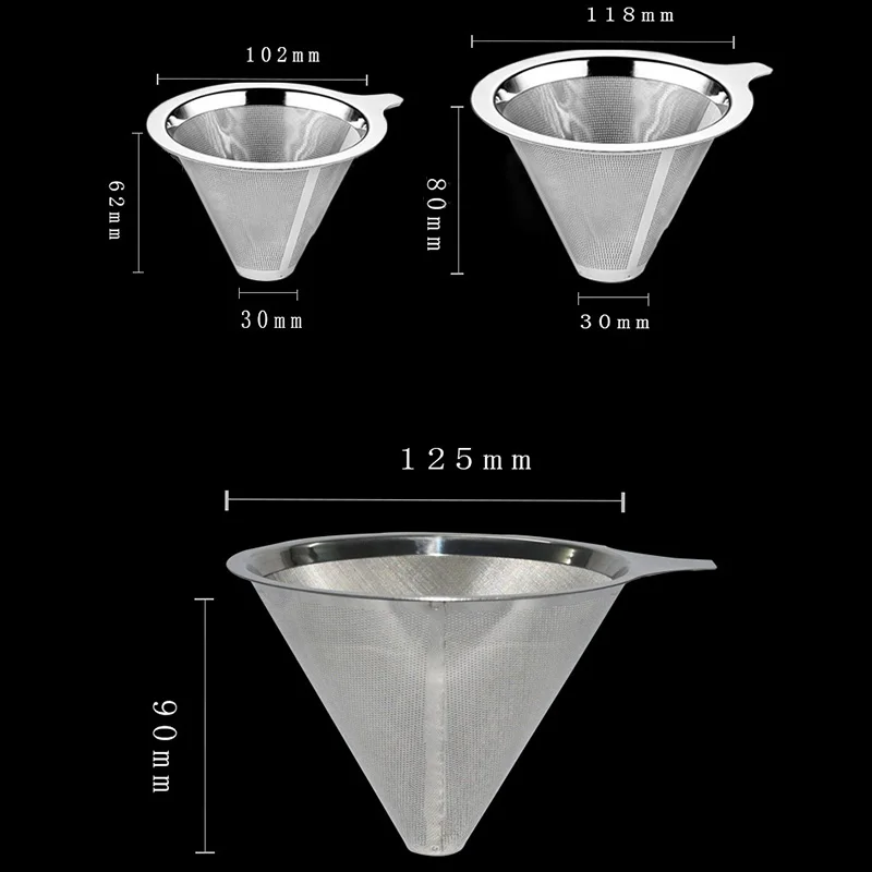 

Cone Coffee Filter Funnel Stainless Steel Mesh Pour Over Coffee Filter Durable Practica