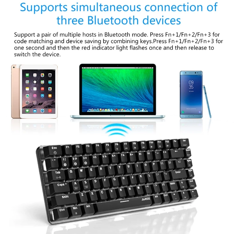 

Ajazz AK33 Mechanical Gaming Keyboard Cool LED RGB Backlight Switch 82 Keys Bluetooth Wired Keypad for PC Games X6HA