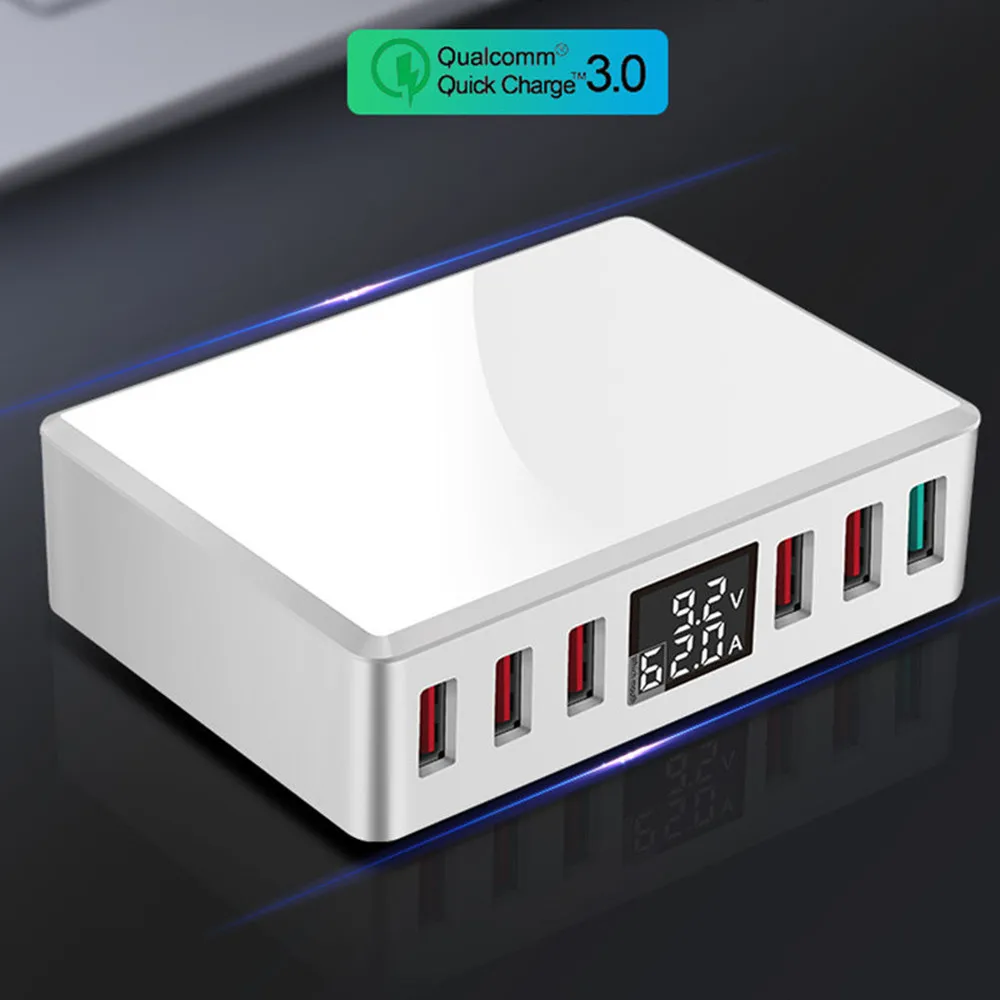 ЖК цифровой дисплей 6 портов USB зарядное устройство Быстрая быстрая зарядка умная