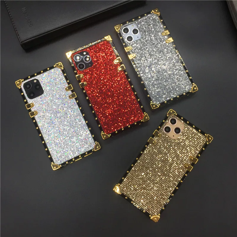 Роскошный блестящий квадратный чехол для Samsung S21 Plus S20 Ultra S8 S9 Note 20 10 iphone 11 PRO MAX 12 XR X XS