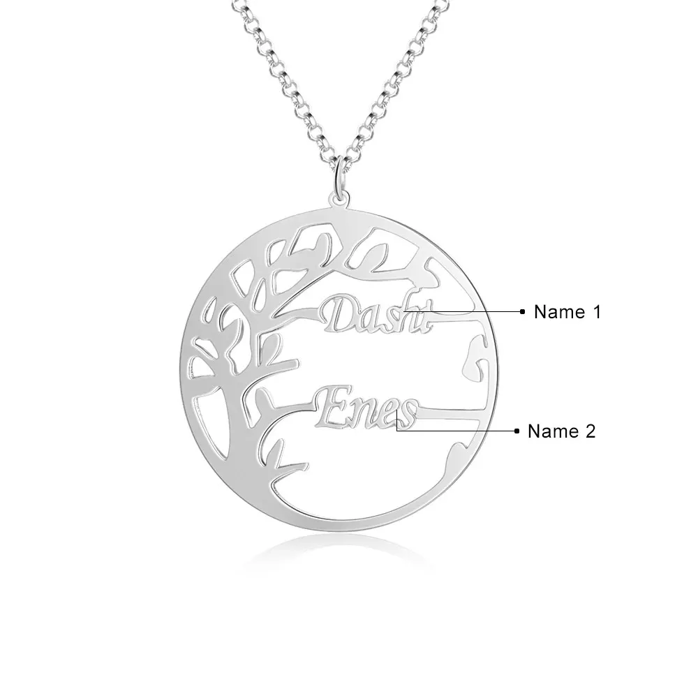 Silver Color Персонализированное Ожерелье «Древо жизни» с 2 именами, заказное имя, ожерелье с подвеской, женское ювелирное изделие, Рождественский подарок(NE103797 - Окраска металла: Silver Color