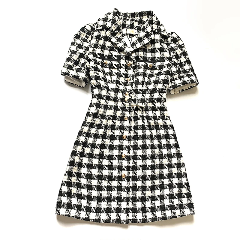 

New check small fragrance dress coarse tweed waist shows thin temperament high grade Hepburn style small black