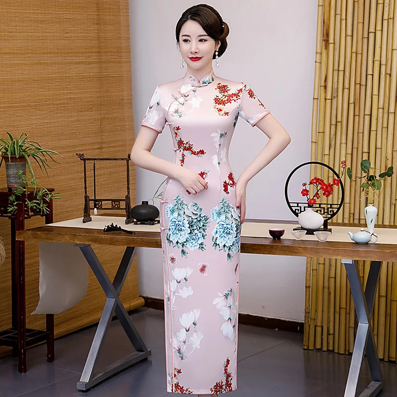 Атласное стильное пикантное традиционное китайское платье Ципао в стиле с
