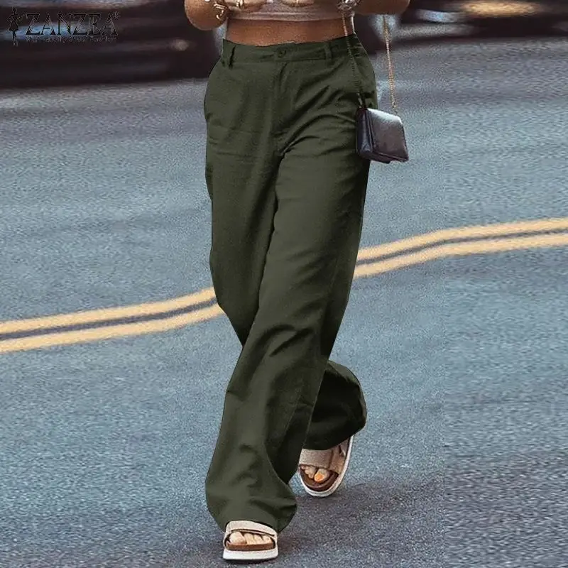 

Women Autumn High Waist Long Pants Solid ZANZEA Work OL Trousers Elegant Pleated Office Pantalon Fashion Palazzo Femme Oversized