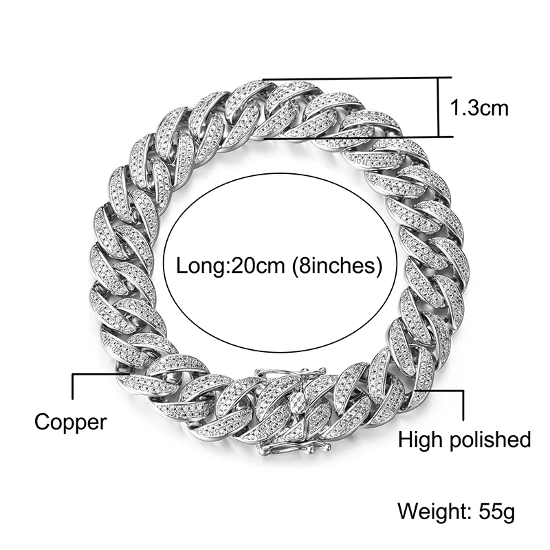 

Hip Hop 13MM Gold AAA CZ Bling Iced Out Cubic Zirconia Geometric Cuban Miami Chain Bracelets Necklaces For Men choker Jewelry