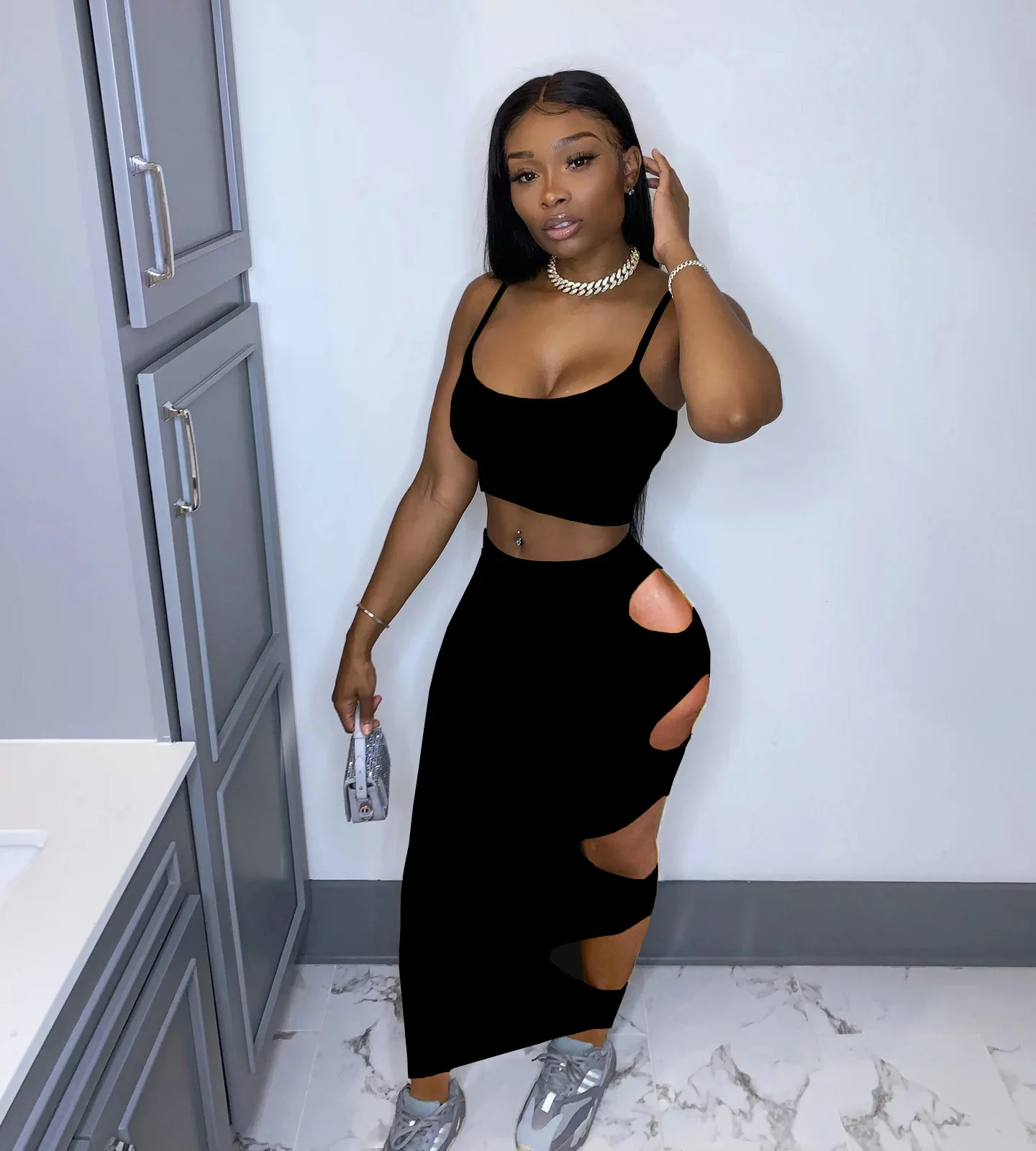 

Апом, просвечивающее сексуальное Женский комплект 2 шт. комплект из юбки и топа женские Верхняя одежда из двух частей Bodycon Летние одинаковые ...