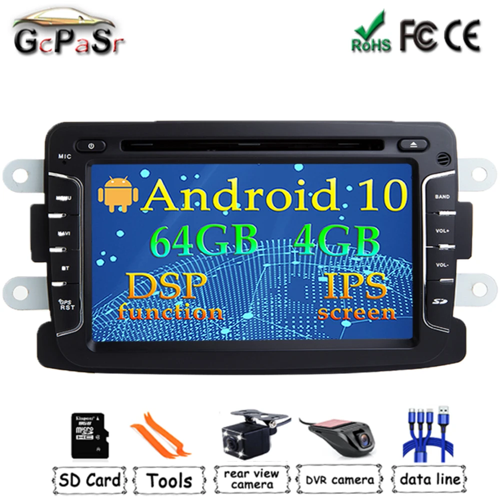 Автомобильный мультимедийный плеер DSP Chip IPS Android 10 2 Din для Dacia/Sandero/Duster/Renault/Captur/Lada/Xray