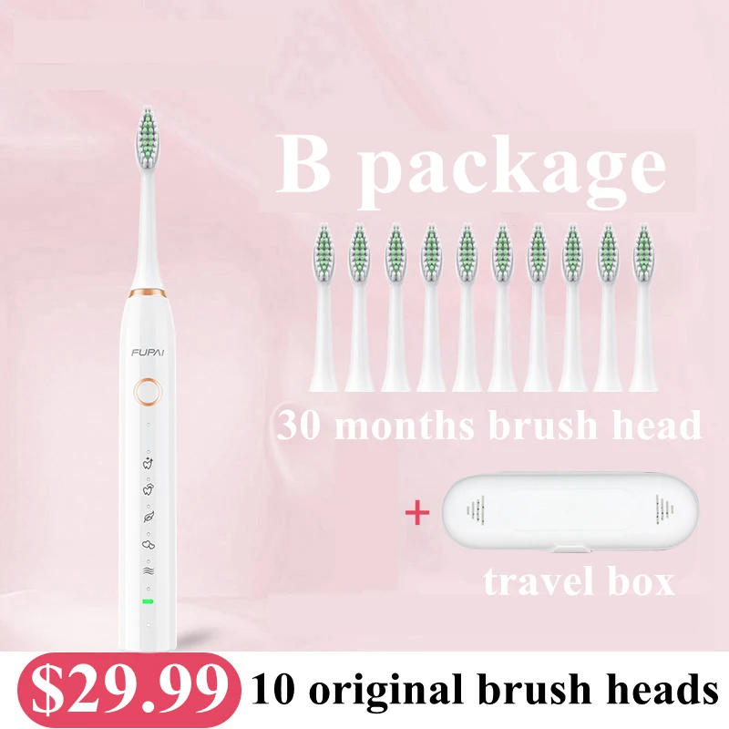 

Fashion FP Sonic Electric Toothbrush USB Rechargeable Ultrasonic waterproof IPX8 Washable Automatic Toothbrush 10 Brush Heads