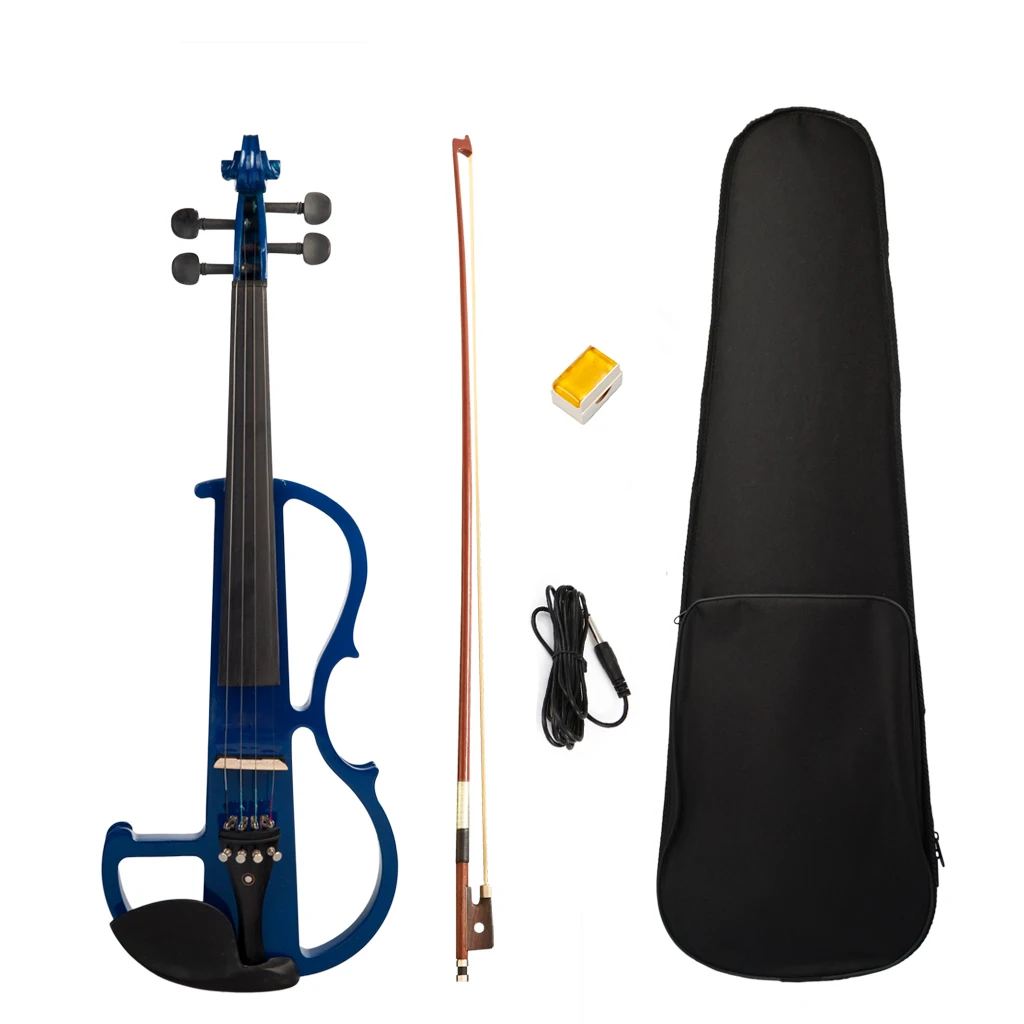 Enlarge Silent Electric Solid Wood Violin 4/4 w/ Ebony Fittings in Metallic Blue w/Carrying Case+Rosin+Brazilwood Bow Student Violin