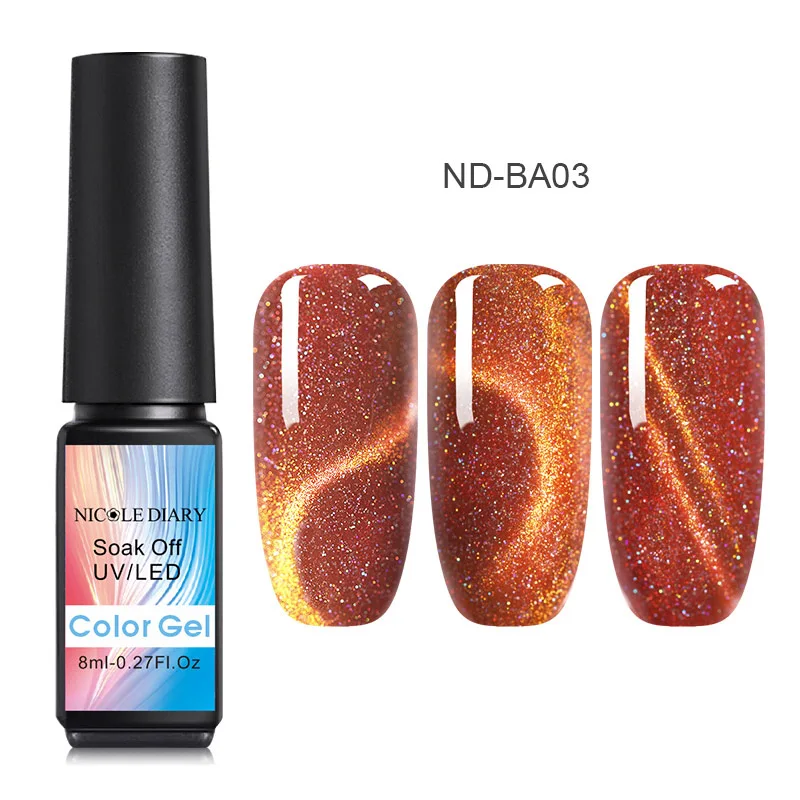 8ML ND-BA03 Николь дневник солнцезащитные очки "кошачий глаз", гель, лак для ногтей, 9D голографическая Хамелеон для использования с магнитом био-Гели Soak Off УФ-лак для ногтей Гель-лак, Длительное Действие, 8/косметика парфюмерия диспенсер 5 мл - Цвет: 8ML ND-BA03