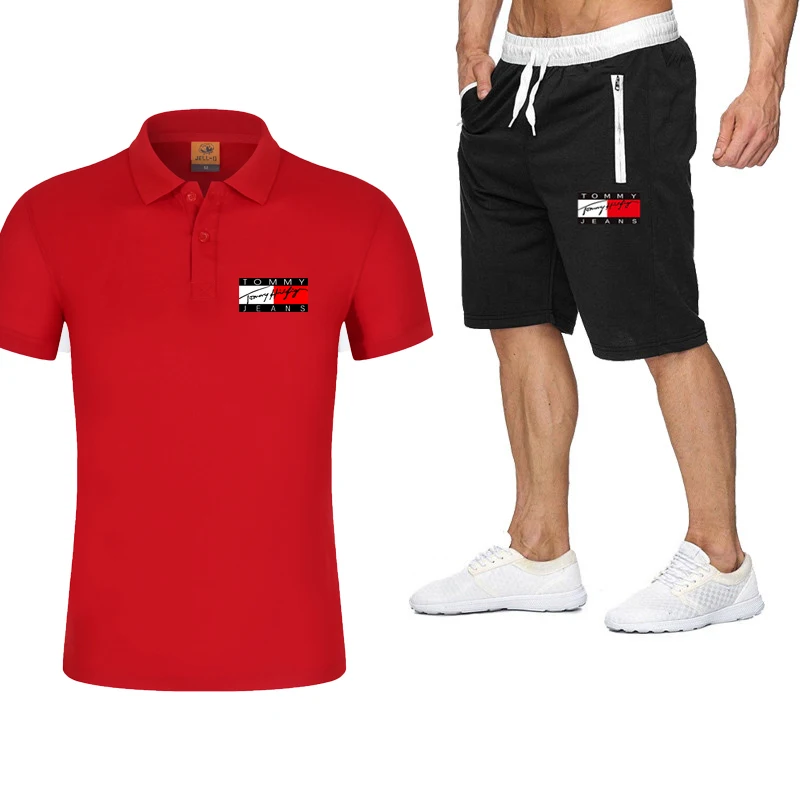 

2021 Summer Men's Casual POLO Shirt Beach Shorts Street Breathable Fitness Running Printed Sports Shorts Set