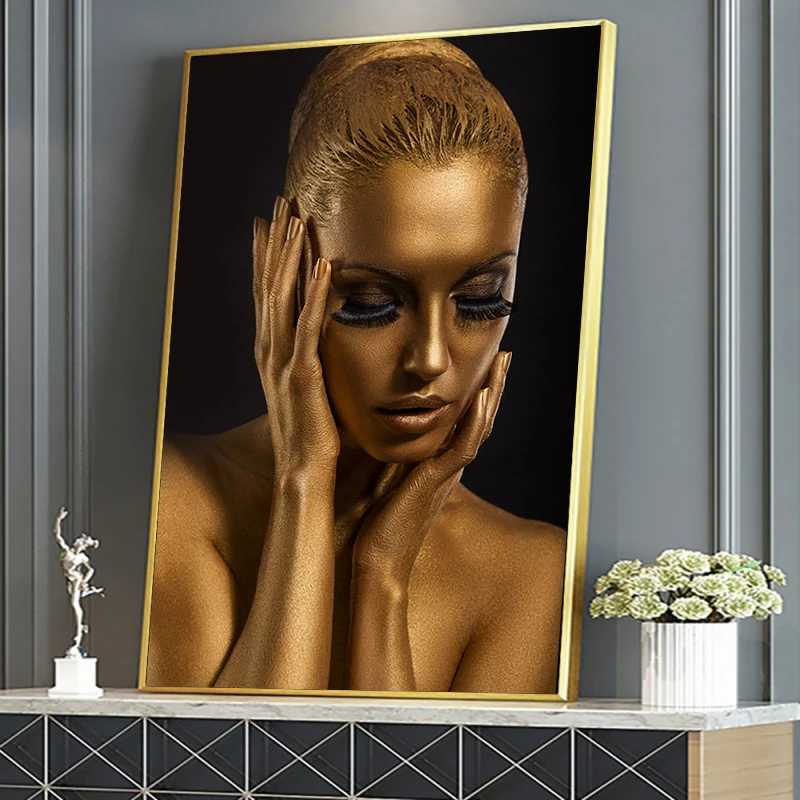 

African Golden Women Model Cuadros Canvas Oil Painting Posters Prints Scandinavian Wall Art Picture For Gallery Home Decoration
