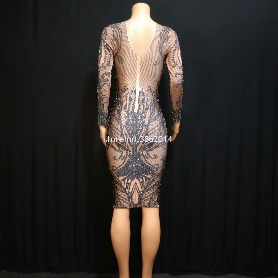 Популярное облегающее платье с блестящими кристаллами длинным рукавом женские
