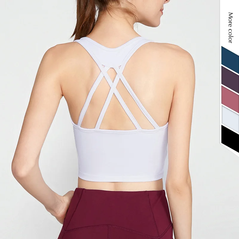 

New Quick Dry Padded Fitness Bras Crop Tops Women Solid Vest-Type Nylon Yoga Workout Sports Bras