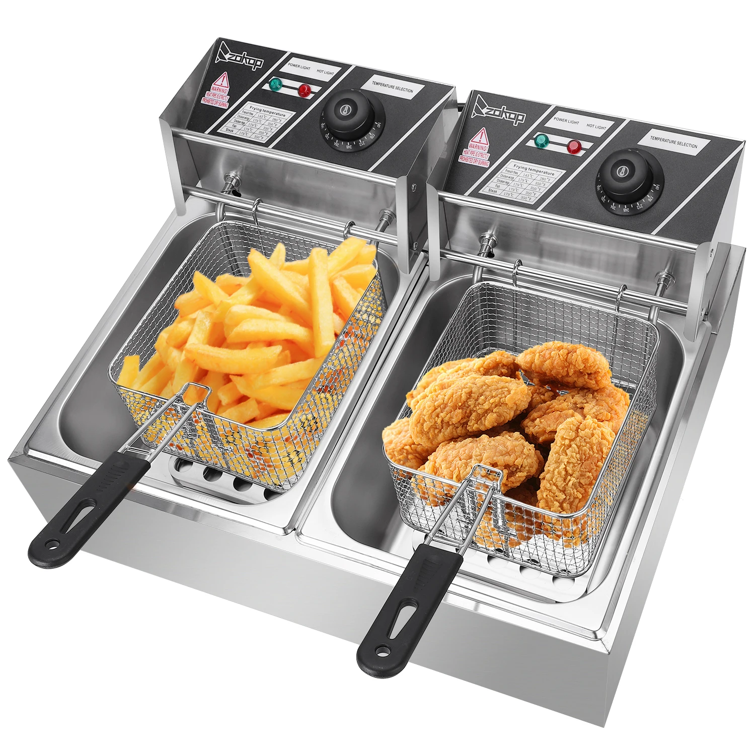 

ZOKOP EH82 5000W MAX 110V 12.7QT/12L Stainless Steel Double Cylinder Electric Fryer US Plug