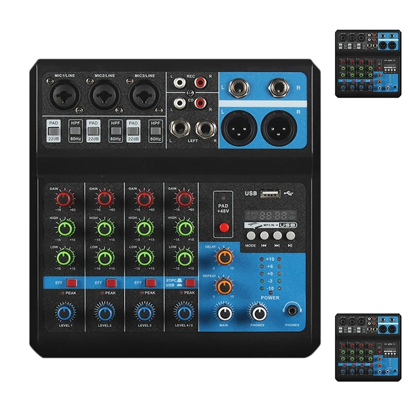 Аудиомикшер 5 канальный USB Bluetooth аудиомикшер звуковая плата 48 В фантомное питание