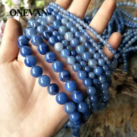 onevan natural blue aventurine beads smooth round stone bracelet necklace jewelry making diy accessories gift design
