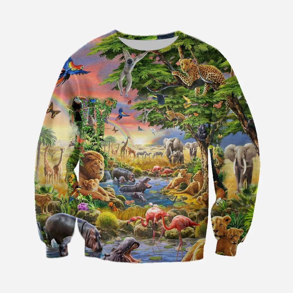 

3D Printed Sweatshirt For Men/Women Harajuku Fashion Long Sleeve Sweatshirt Casual Pullover Animal world Lion / Hippo / Elephant