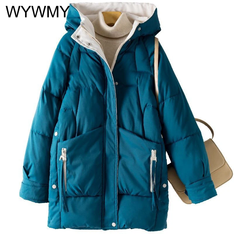WYWMY Winter Thicken Hooded Down Jacket Women's Long Warm Padded Parka For Women Winter Cotton Coat Female Outwear