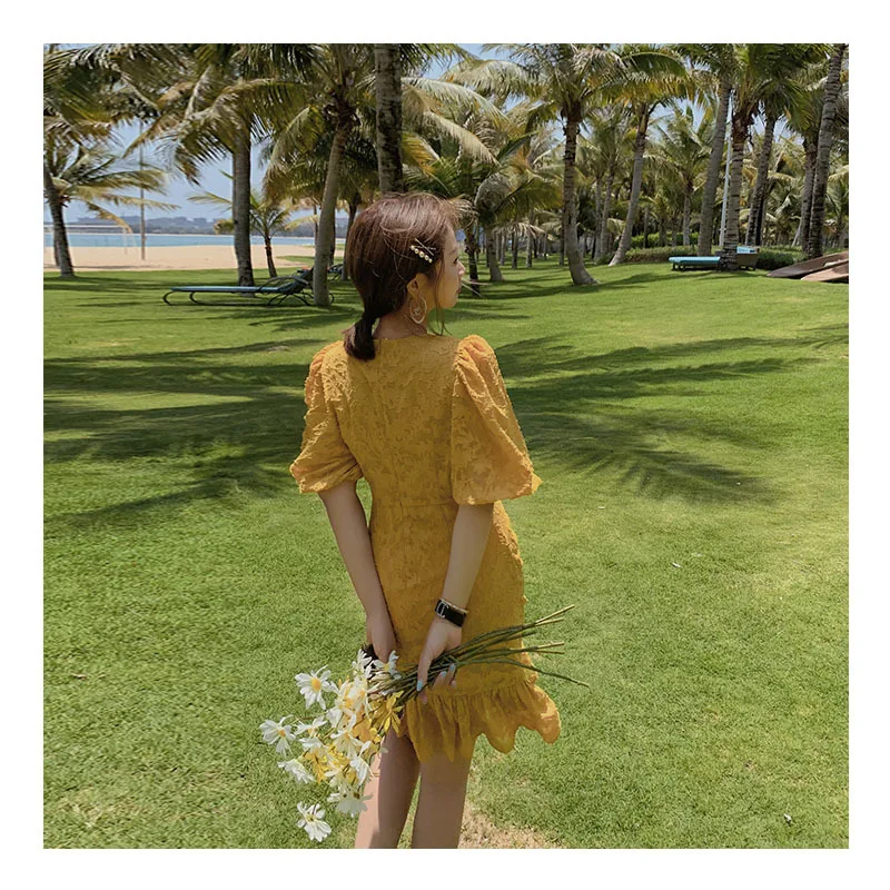 Сексуальные бандажные платья на шнуровке спереди женский желтый сарафан с