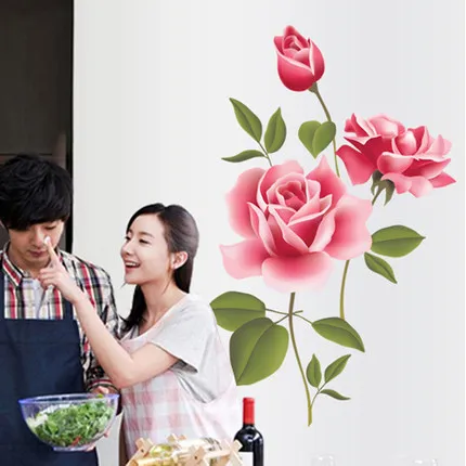 

Romantic Rose Flower Blossom Wall Stickers Furnishings Living Room TV Decoration Wall Sticker Home Decor Decal Art Accessories