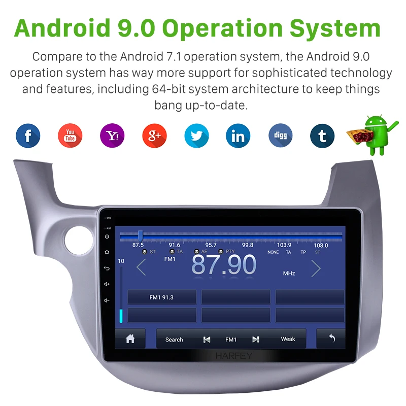 Автомагнитола Harfey 2DIN Android 9 0 GPS 10 1 дюйма навигация мультимедийный плеер стерео с